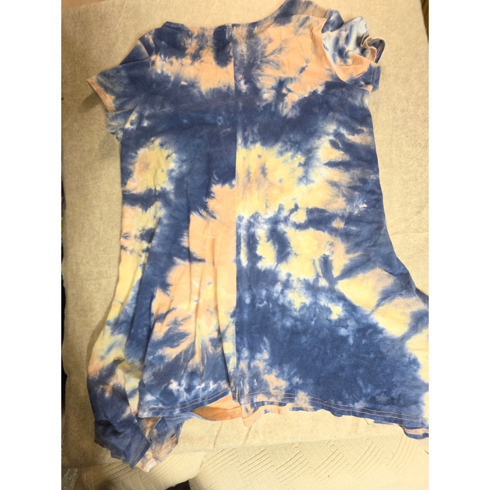 Umgee USA Blue Peach Tie Dye Short Sleeve Cotton Top XL WY0080